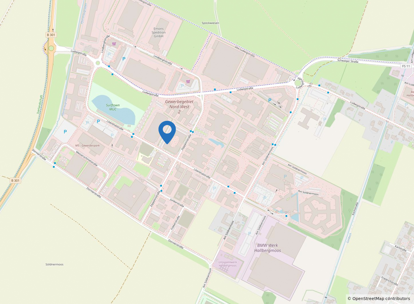 Kartenausschnitt Zeppelinstraße 4 85399 Hallbergmoos